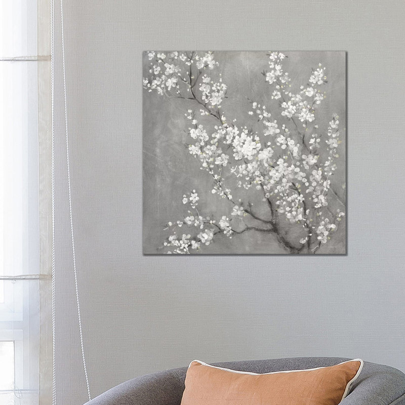 White Cherry Blossoms II On Grey Crop by Danhui Nai - Wrapped Canvas Gallery-Wrapped Canvas Giclée