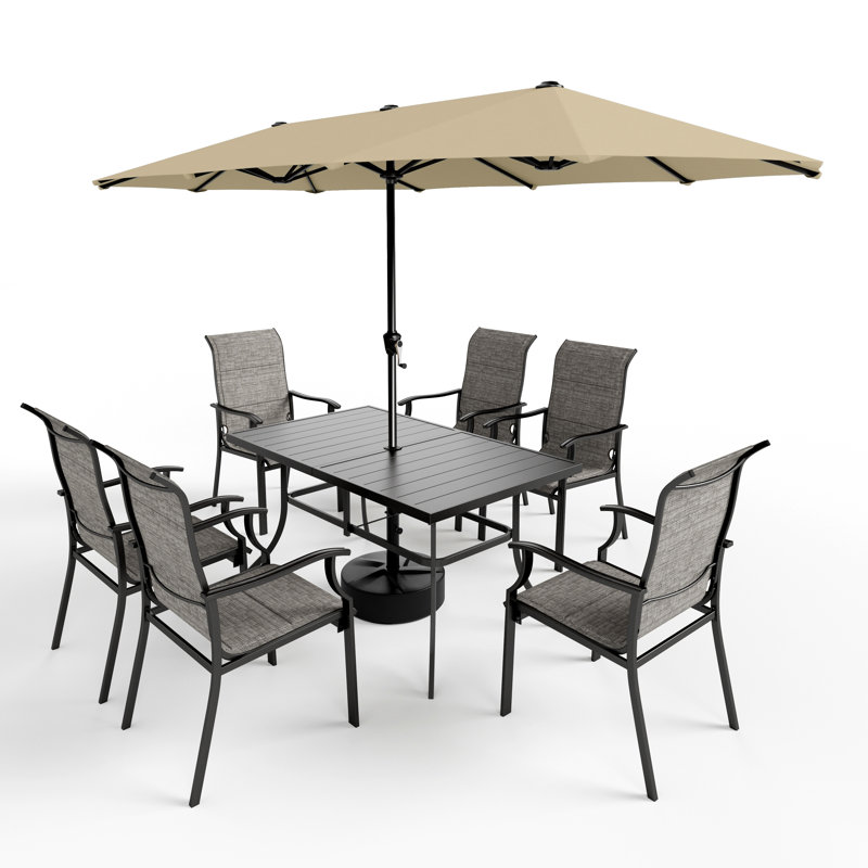 6-person Rectangle Outdoor Patio Dining Set Heavy Duty Metal Table With Umbrella, Navy
