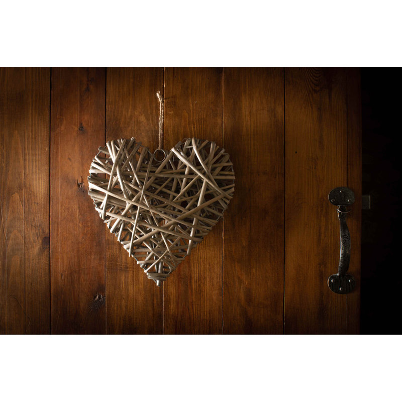 Wicker Heart Shaped Hanging Sculpture, 20cm H x 20cm W x 5cm D