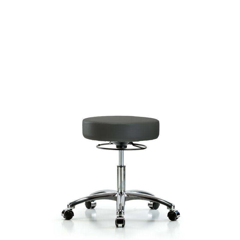 Katelin Adjustable Height Ergonomic Lab Stool, Charcoal Vinyl, Chrome Casters