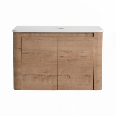 48'' Bathroom Vanity with Carrara Sintered Stone Top, Ceramic Basin, and Sensor Light, Ultra-Slim Grille Plywood Cabinet