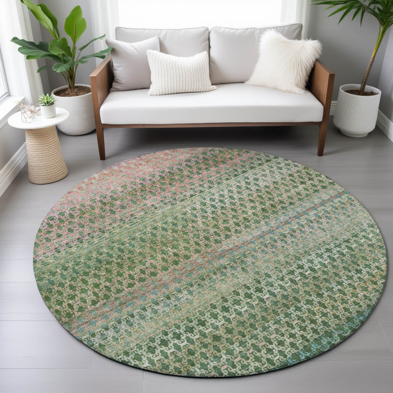 Machine Washable Indoor/Outdoor Cadence ACN2158 Abstract Rug, Rond 8 pi