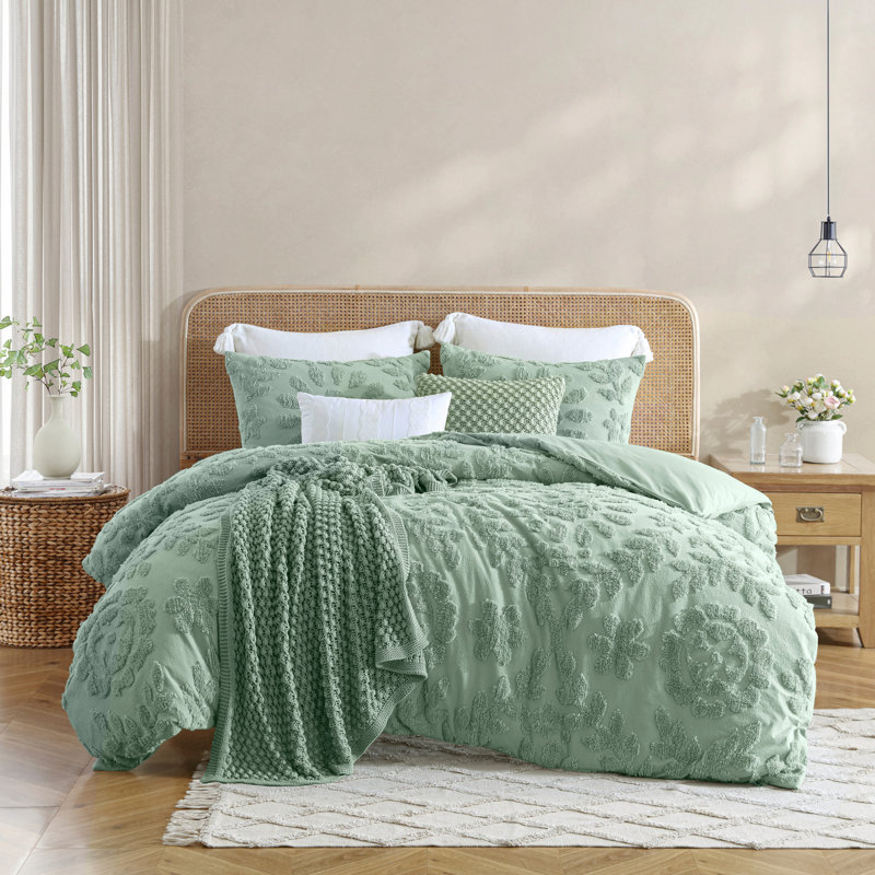 King Size Sage Green Cotton Chenille Duvet Set