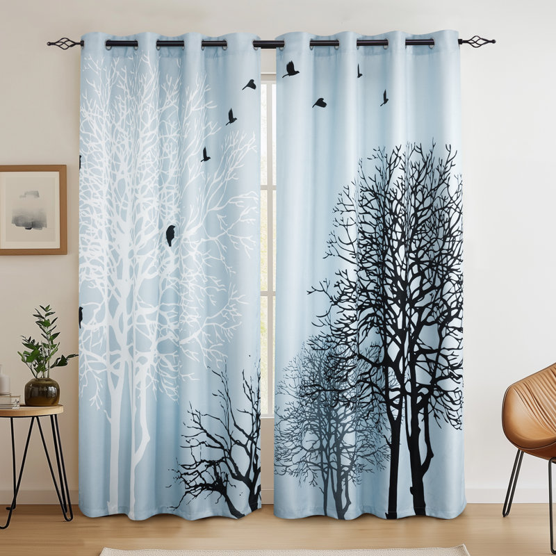 Paire de rideaux obscurcissant en polyester Tree Silhouette Birds (ensemble de 2), L 52 po x L 84 po