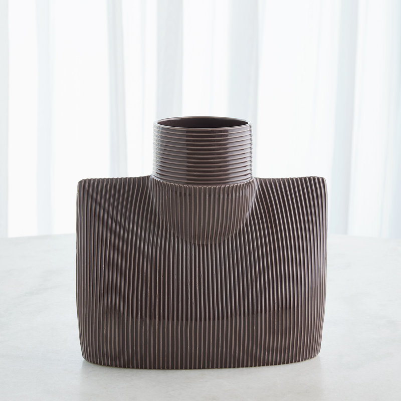 Ribbed Collar Vase-Plum-Sm, 11.5" H x 12.25" W x 5.25 D