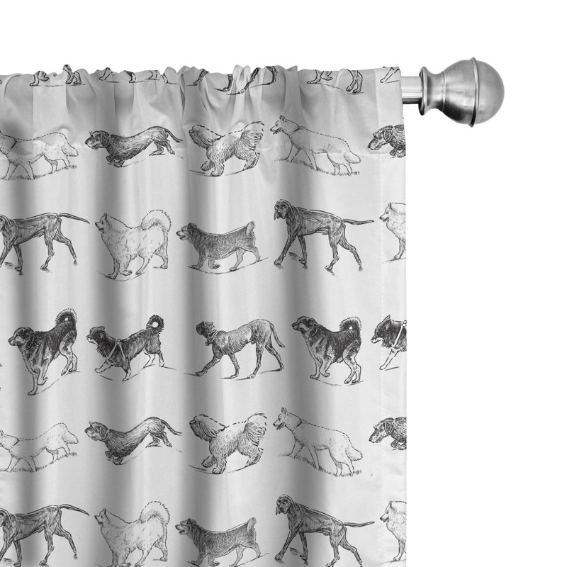 Dogs Semi-Sheer Rod Pocket Curtain Panels, 28" x 63"