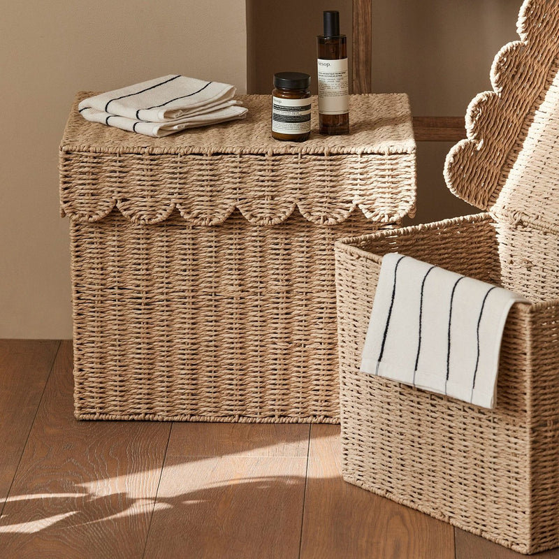 Panier de rangement festonné avec couvercle, [Small]