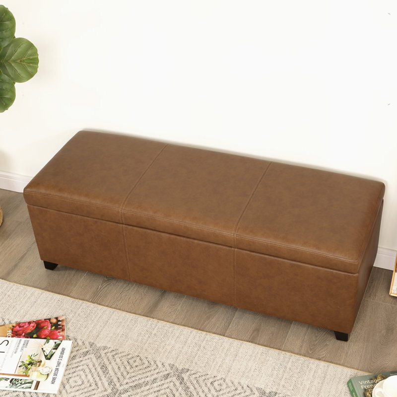 46-Inch Faux Leather Storage Ottoman Bench, Yellow Brown
