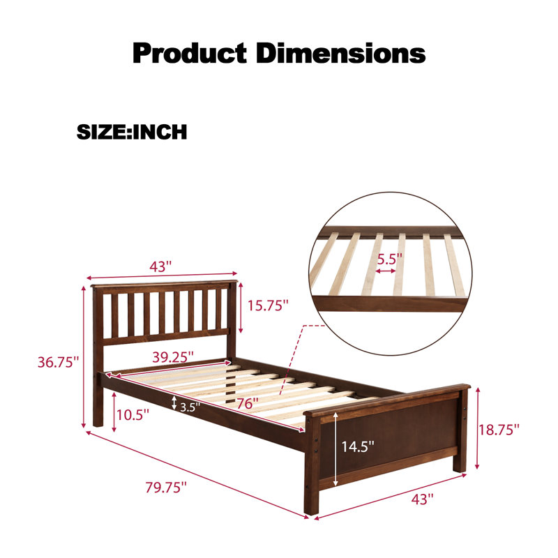 Twin Size Wood Platform Bed, Brown