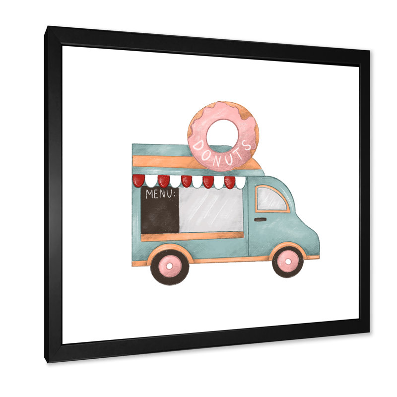 Art rétro sur toile, Donut Van Kiosk, Cadre photo noir, H 36 po x l 36 po x P 1,5 po