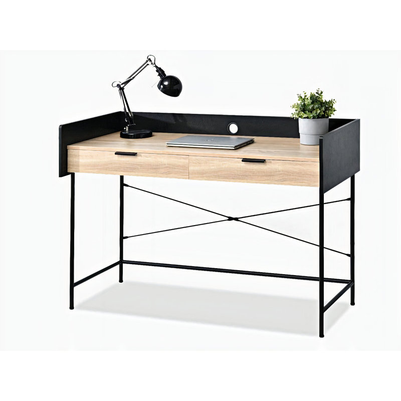 Dawnette Metal Base Writing Desk, Black, Oak/Black