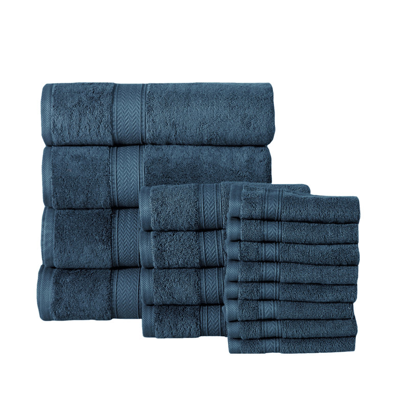 Ensemble de serviettes en coton à 100 % de 16 articles Joplyn, Denim