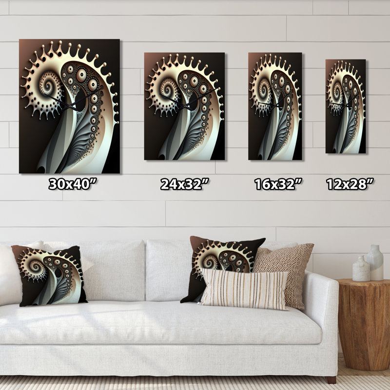 Monochrome Fractal Beauty III - Geometric Modern Wall Clock, 28" H x 12" W x 1" D