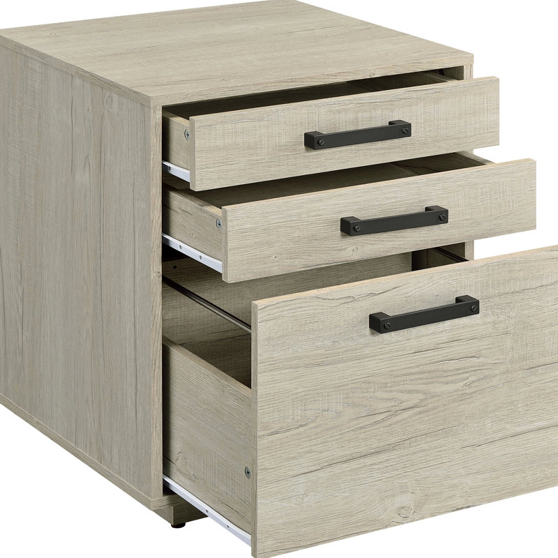 Freestanding, 3 - Drawer, Home Office File Cabinet, White Washed Grey Finish, Arm, Design, Contemporary Aesthetic, Based Contemporary, 4 Drawers, Construction