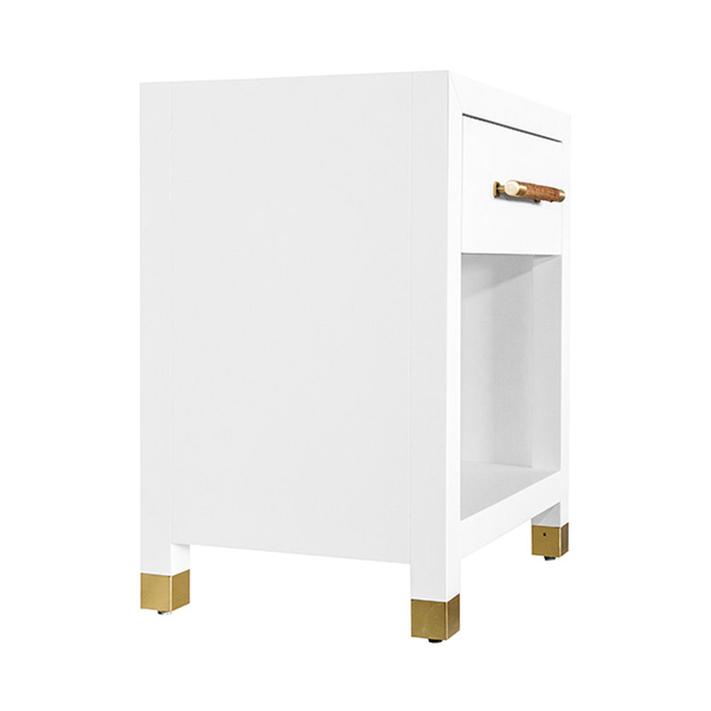 Modern Matte White Lacquer Round End Table with Storage