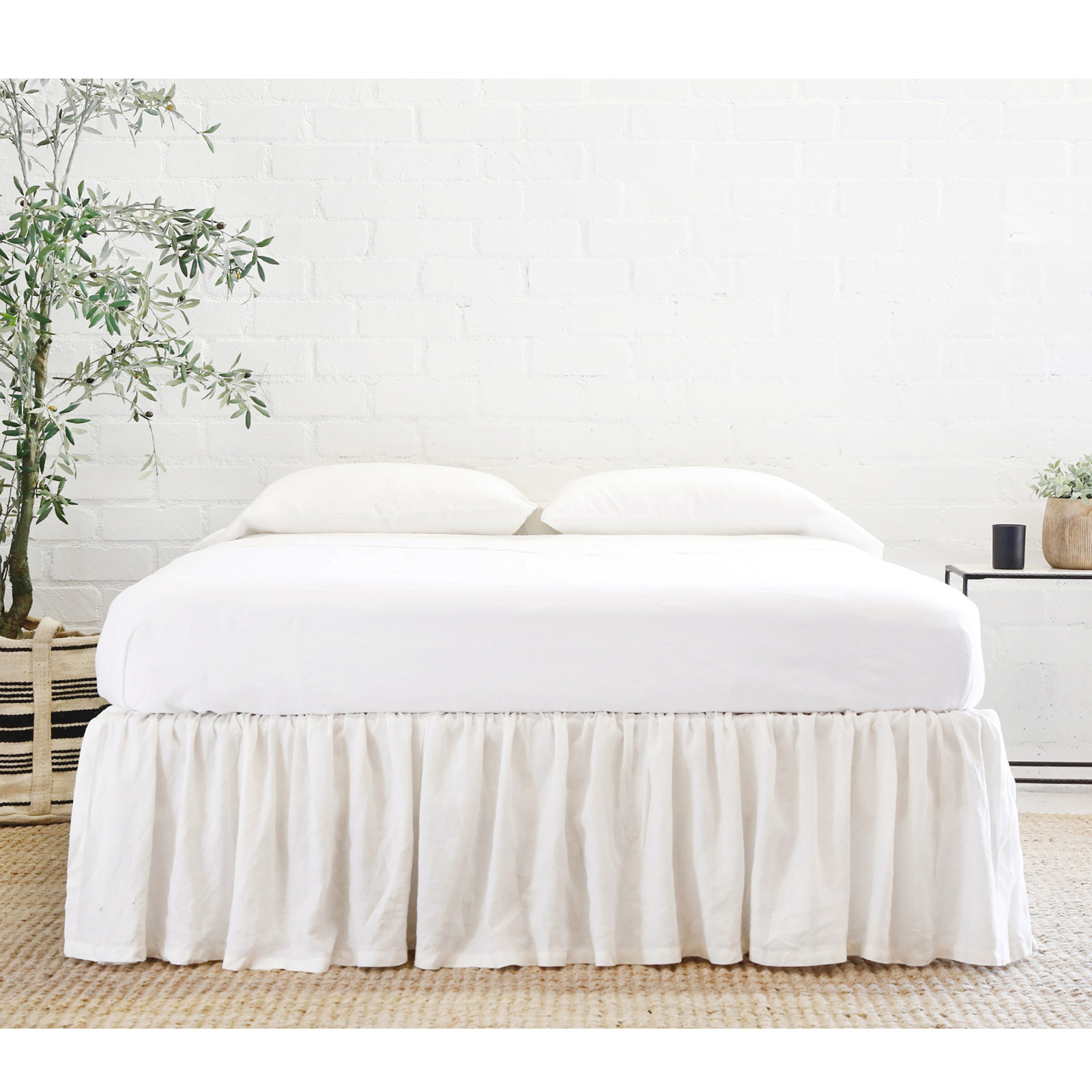 Linen Ruffled Bed Skirt, Cream, Twin