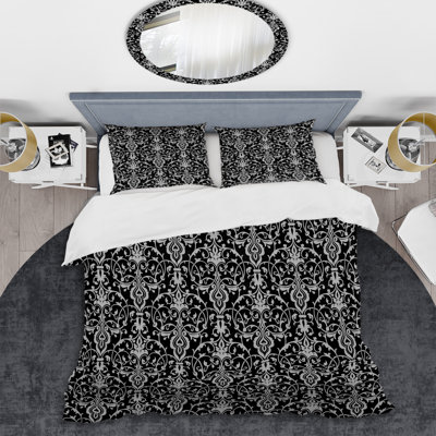 Black Damask - Abstract Duvet Cover Set - Microfiber Polyester