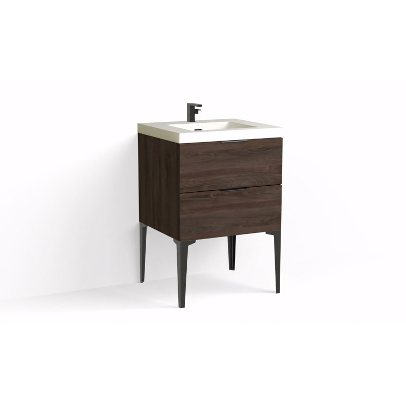 Avila 24" W Freestanding Single Bathroom Vanity with Dean Leg, Matte White/Single, Nocino, Matte Black