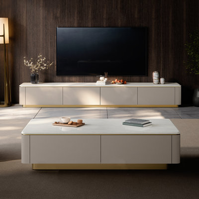 Luxury-Style Solid Wood Marble Coffee Table