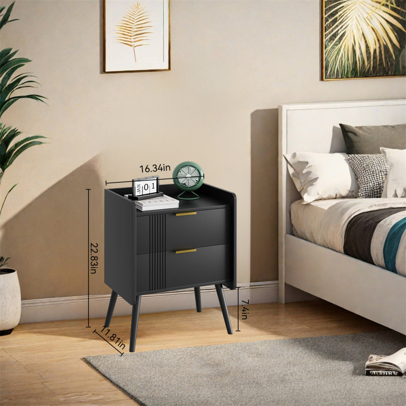 Table de chevet moderne avec 2 tiroirs de rangement - Table d'appoint en bois compacte pour la chambre à coucher, le bureau et les petits espaces
