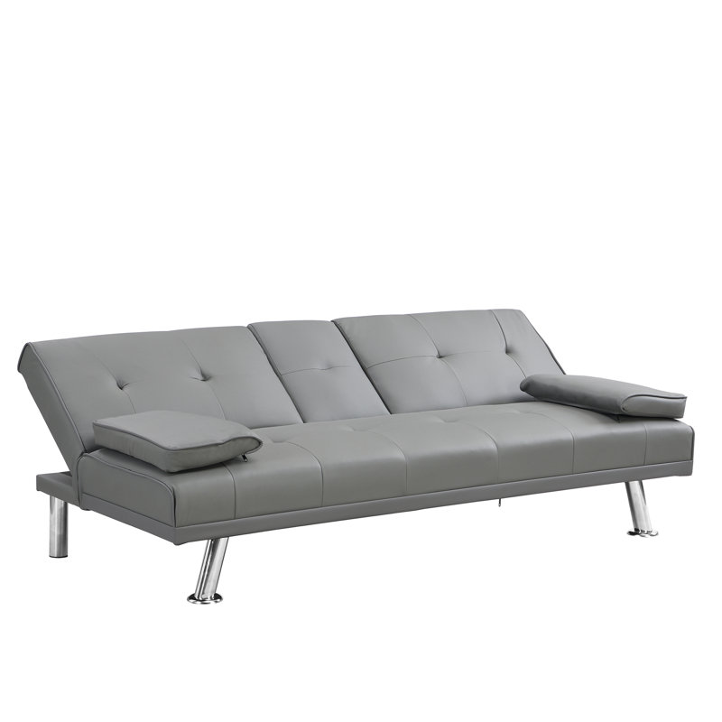 Bed With Armrest, Grey Cover, Stainless Leg, 2, 7.09In Package Height, Functional For Different Rooms Leather Futon Bed, Stable Base Security