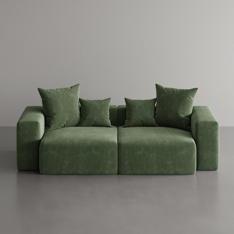 2-Piece Upholstered Corduroy Modular Sectional Sofa  – Fully Compressed, No Assembly Required, Green