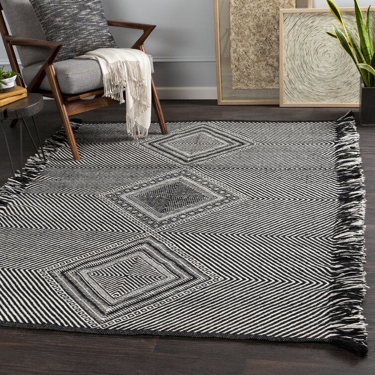 Coral and Grey Entryway Rug with Fringe