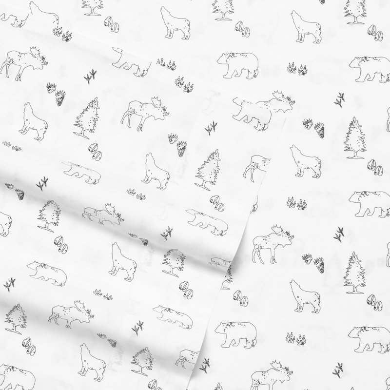 Ensemble de draps en polyester Shasta Lake, Ensemble de draps pour lit simple TG avec 1 taie d, Traces d'animaux