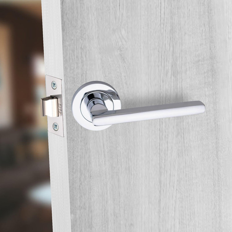 1 Pair Leon Design Classic Door Handles Set in Polished Chrome with Spindle and Fixings, Polished Chrome