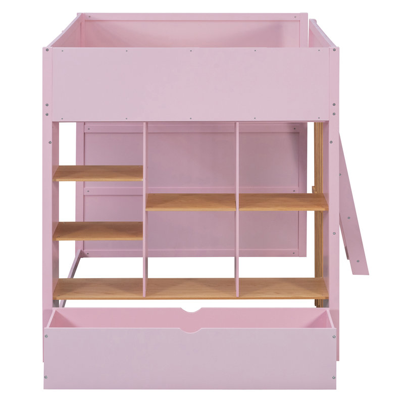 Lit mezzanine gain d'espace avec rangement, en bois MDF, rose moderne, pour la maison, Pink