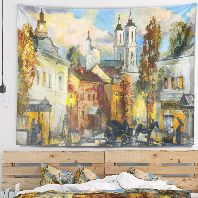 Tapisserie de la vieille ville Cityscape, H 32 po x l 39 po