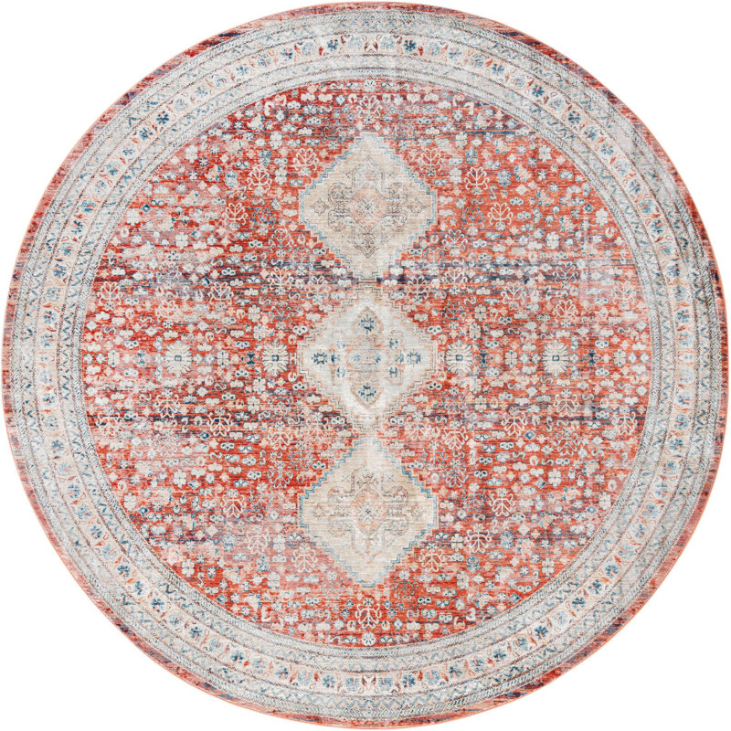 Tapis rouge / bleu / beige Alize, Rond 3 pi 11 po