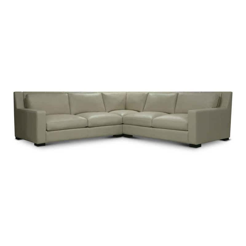 Gray Leather Upholstered Sectional Sofa with Wood Legs