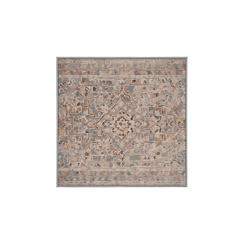 Machine Washable Gray Area Rug, Square 3'