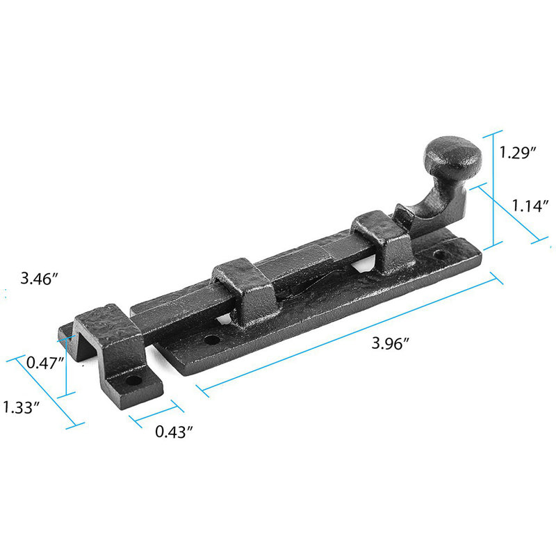 Boulon de porte coulissant en fer forgé noir - Quincaillerie de verrouillage robuste antirouille de 8 po (paquet de 8)
