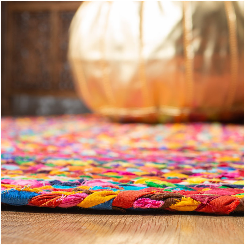 Tapis rouge / orange / jaune en coton noué à la main Fiqueroa, Rectangle 6 pi x 9 pi