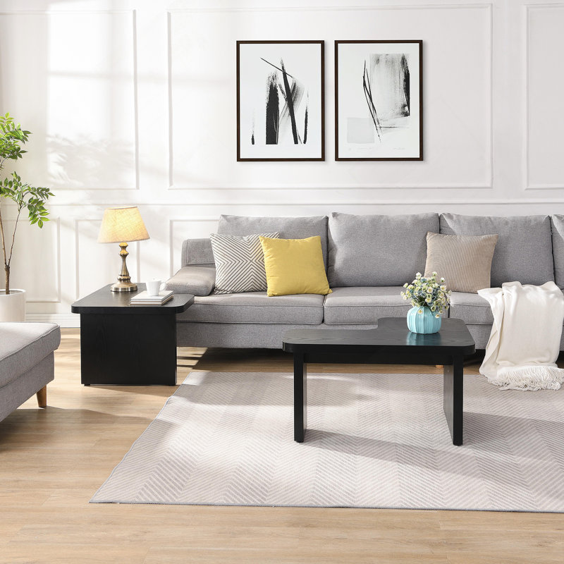 Table basse détachable en bois 47,24 x 23,62 po et 35,43 x 31,49 po, table basse simple en forme de L pour la salle à manger, jardin, noir