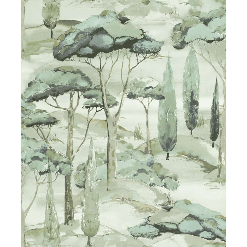 Papier peint arbre tropical bleu aquarelle, Vert