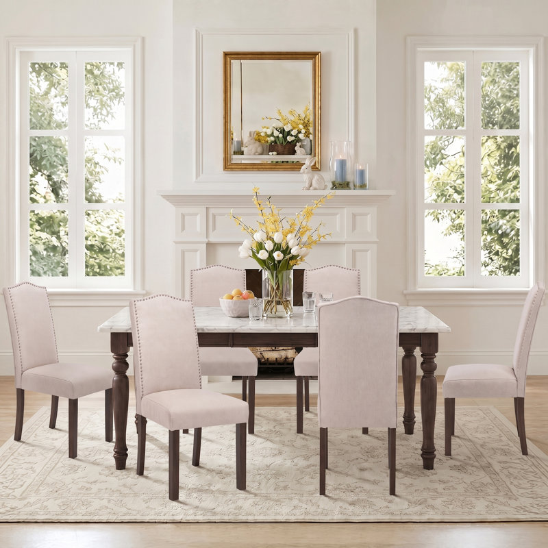 Chaise parsons capitonnée en lin rembourré, Ensemble de 6, Beige