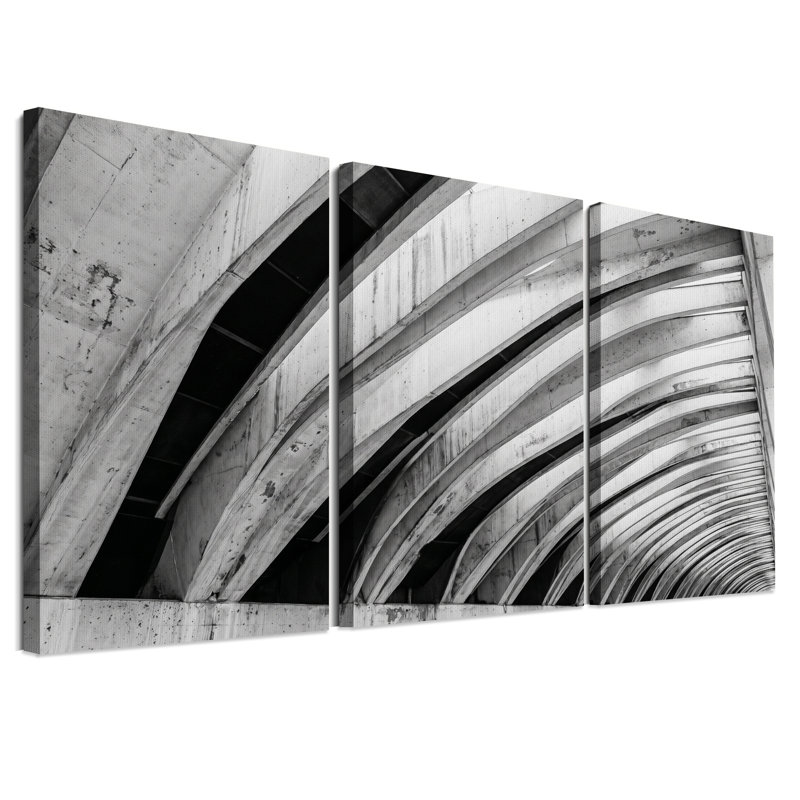 Ensemble de 3 toiles murales représentant des arches en béton incurvées noires et blanches, 30"H x 20"W x 3pcs