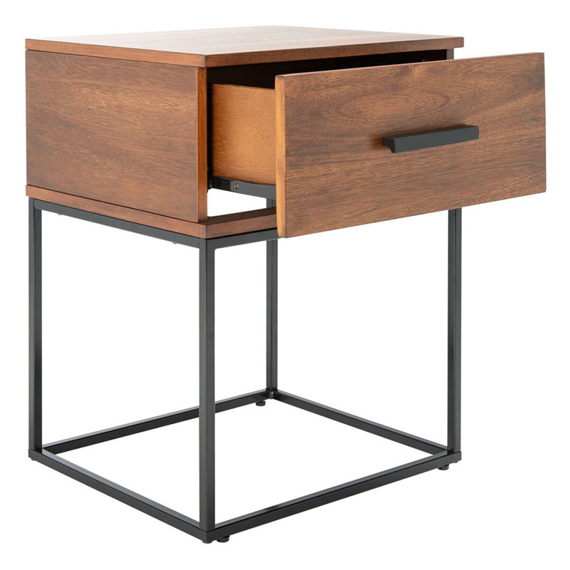Elegant & Modern Javon 18'' Nightstand –Compact Industrial Wood & Metal End Table with Single Drawer