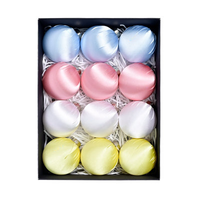 6Cm/12Pcs Christmas Glossy Hanging Ball Ornaments 4 Color Mixed Color Silky Satin Christmas Balls Festive Atmosphere Christmas Tree Decoration Ball Satin Christmas Ball Decor,Mk