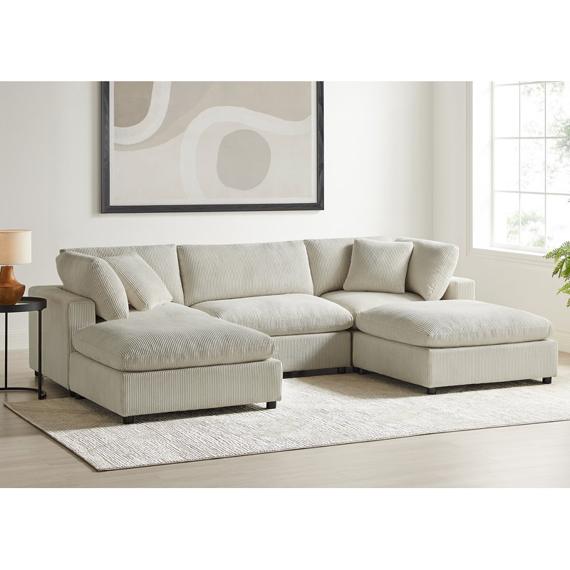 Vinessa 5-Piece Modular Sectional, Beige Corduroy