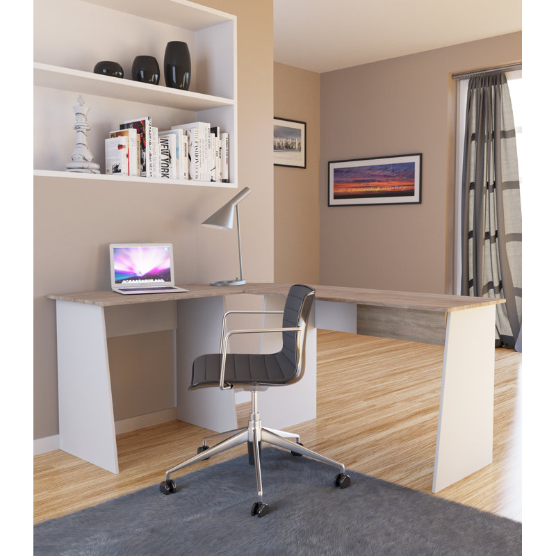 Masola Corner Desk Shell, White/Sonoma Oak