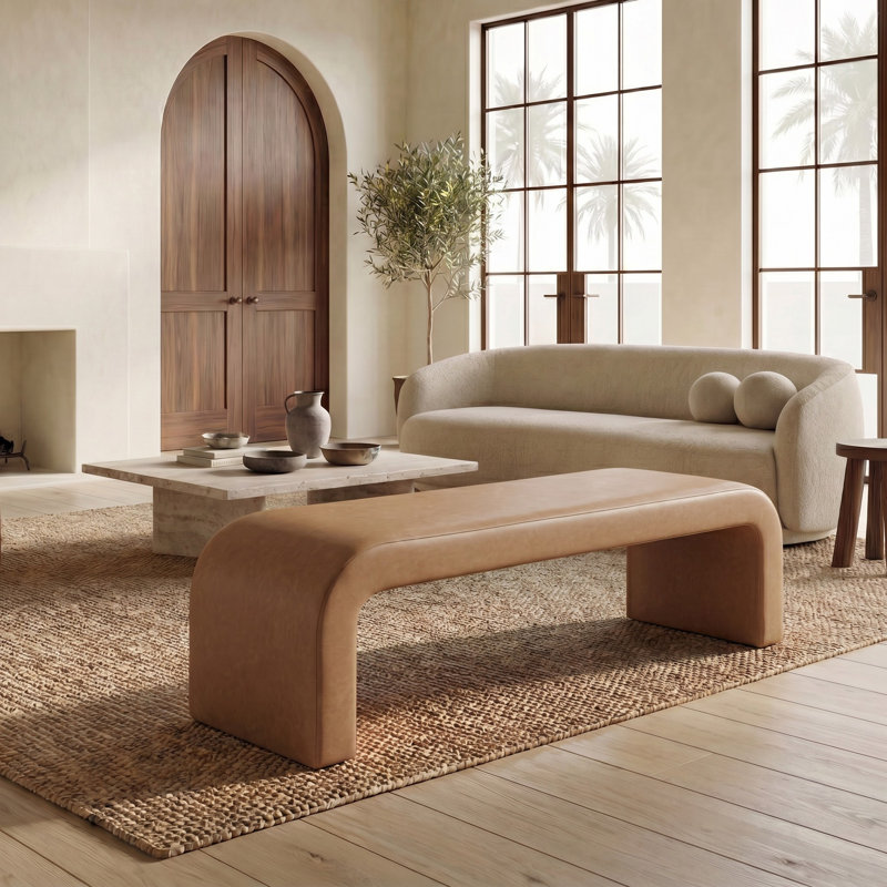 Banc rembourré Daine, Cuir camel végétalien