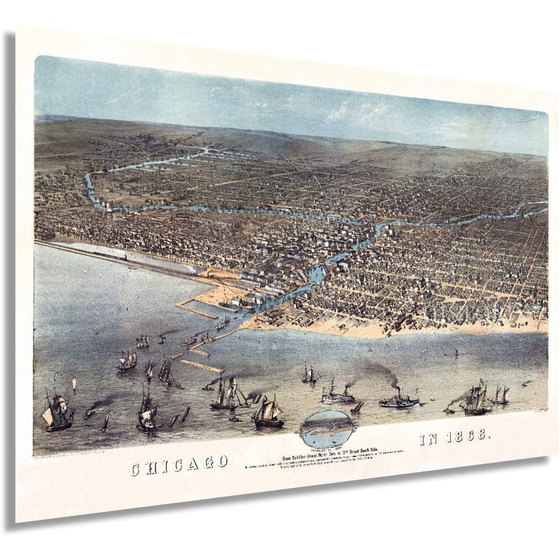1868 Chicago Map, affiche sur papier, H 24 po x l 36 po x P 0,1 po
