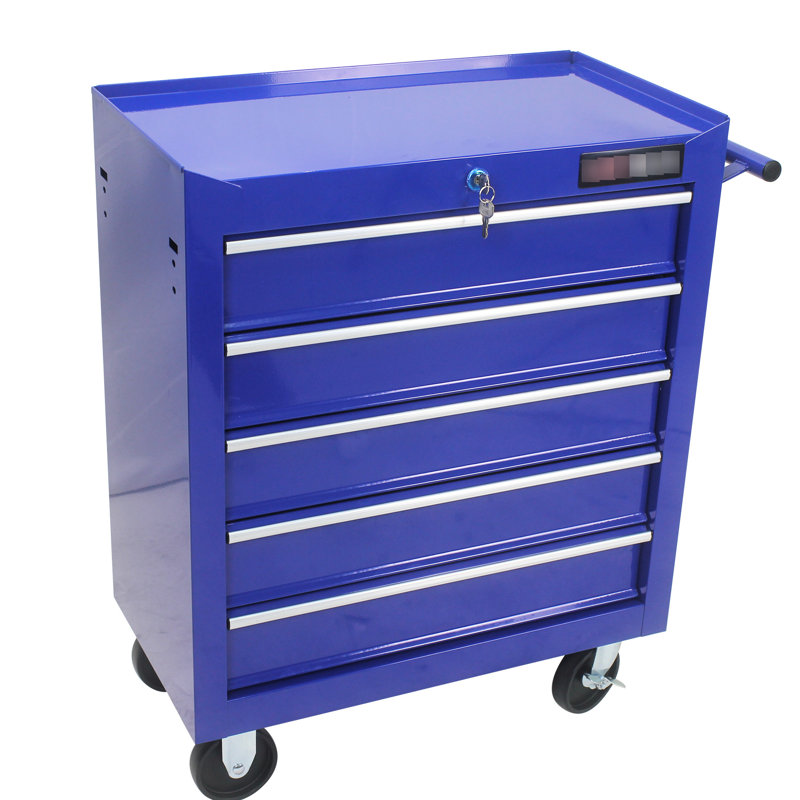 Coffre à outils bleu 5 tiroirs avec serrure et 4 roulettes portatives pour garage 5 tiroirs Sparkle, Bleu