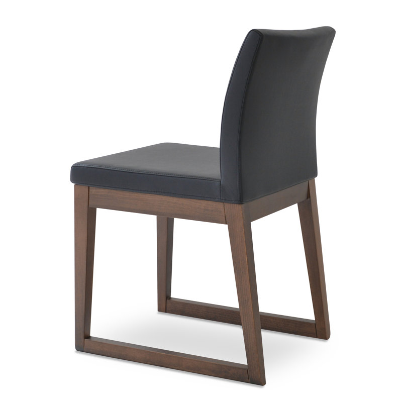 Aria Sled Wood Dining Chair, Black Genuine Leather