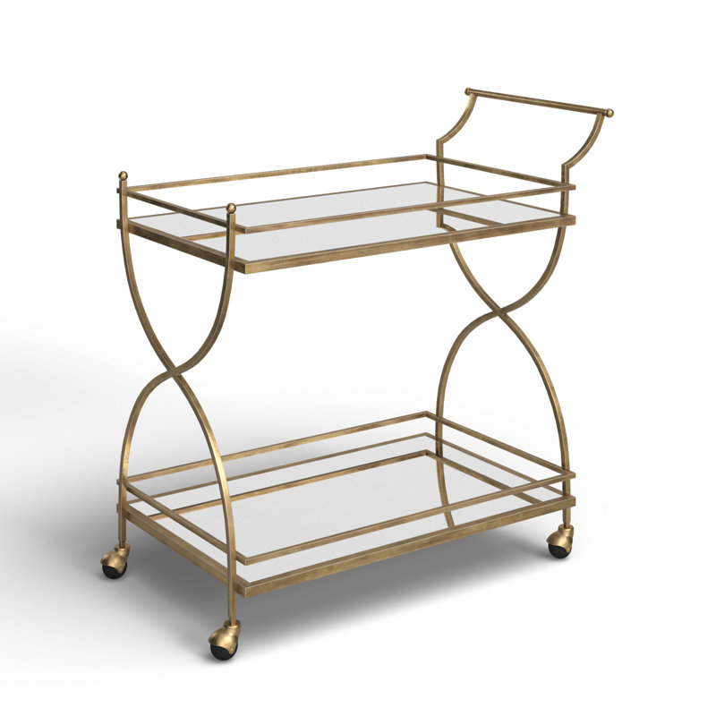 Antique Gold Metal and Glass Bar Cart with Storage