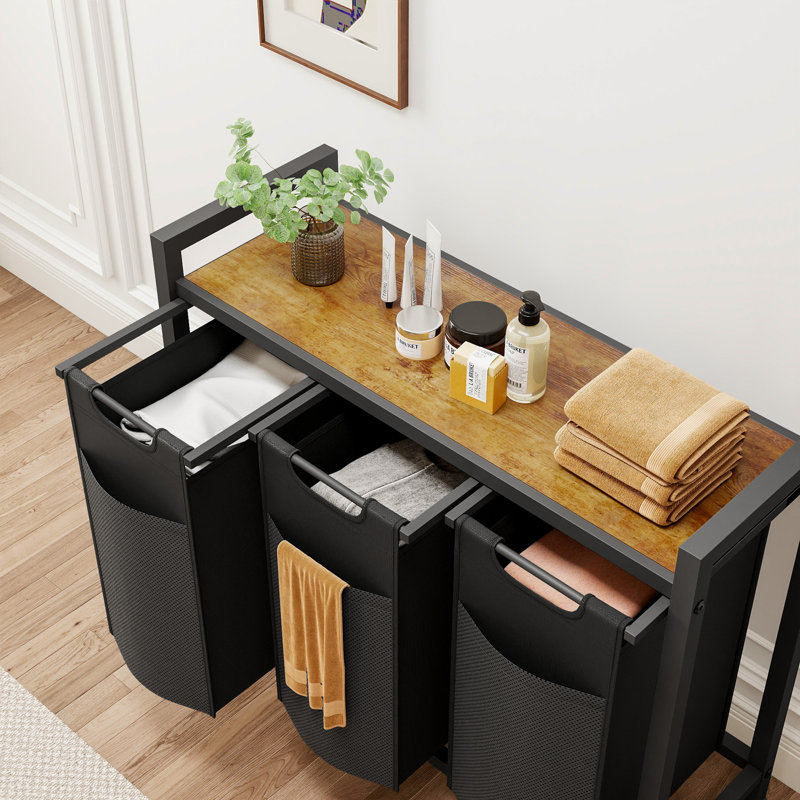 Panier à linge avec roulettes, panier à linge autoportant avec sacs amovibles et plateforme de rangement